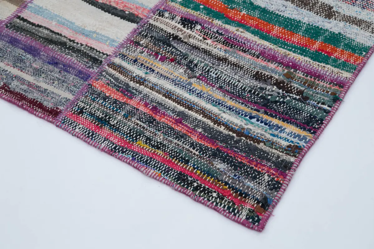 Chaput Patchwork Multi Renk Pamuk Üzerine Yün El Dokuma Kilim-200x237 - Görsel 4