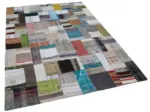 Chaput Patchwork Multi Renk Pamuk Üzerine Yün El Dokuma Kilim-170x240 - Görsel 2