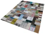Chaput Patchwork Multi Renk Pamuk Üzerine Yün El Dokuma Kilim-170x240 - Görsel 3