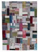 Chaput Patchwork Multi Renk Pamuk Üzerine Yün El Dokuma Kilim-172x240