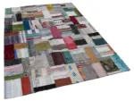 Chaput Patchwork Multi Renk Pamuk Üzerine Yün El Dokuma Kilim-172x240 - Görsel 2