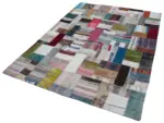 Chaput Patchwork Multi Renk Pamuk Üzerine Yün El Dokuma Kilim-172x240 - Görsel 3