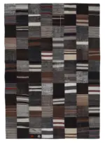 Chaput Patchwork Kahverengi Renk Pamuk Üzerine Yün El Dokuma Kilim-170x242
