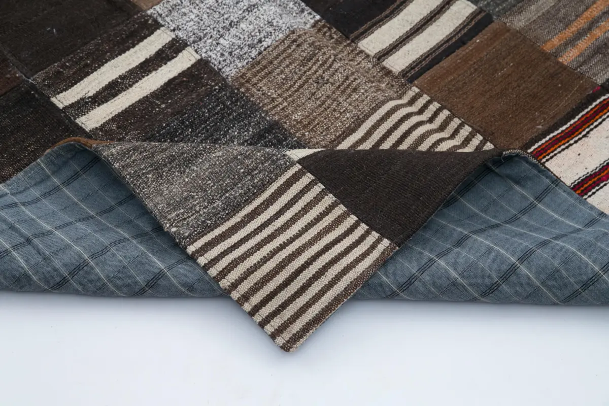 Chaput Patchwork Kahverengi Renk Pamuk Üzerine Yün El Dokuma Kilim-170x242 - Görsel 5
