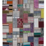Chaput Patchwork Multi Renk Pamuk Üzerine Yün El Dokuma Kilim-170x235