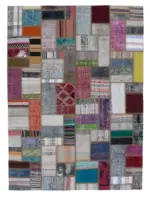 Chaput Patchwork Multi Renk Pamuk Üzerine Yün El Dokuma Kilim-170x235
