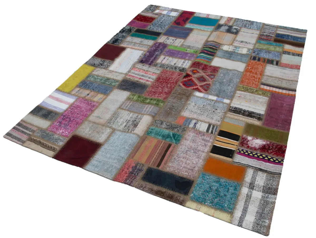 Chaput Patchwork Multi Renk Pamuk Üzerine Yün El Dokuma Kilim-170x235 - Görsel 3