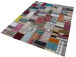 Chaput Patchwork Multi Renk Pamuk Üzerine Yün El Dokuma Kilim-170x235 - Görsel 3
