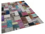 Chaput Patchwork Multi Renk Pamuk Üzerine Yün El Dokuma Kilim-170x234 - Görsel 2