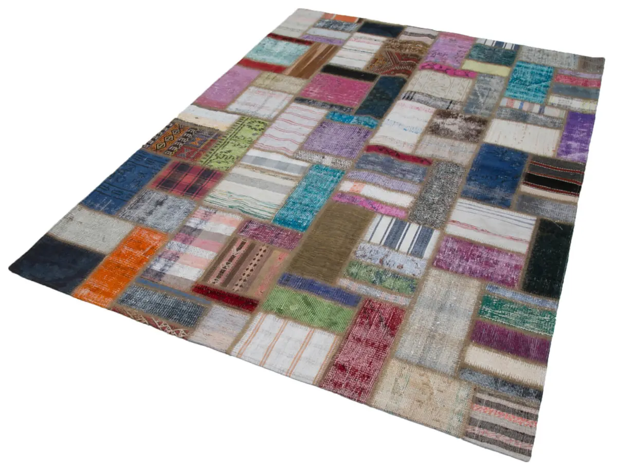 Chaput Patchwork Multi Renk Pamuk Üzerine Yün El Dokuma Kilim-170x234 - Görsel 3