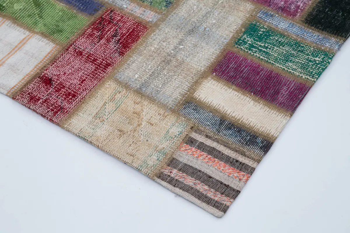 Chaput Patchwork Multi Renk Pamuk Üzerine Yün El Dokuma Kilim-170x234 - Görsel 4