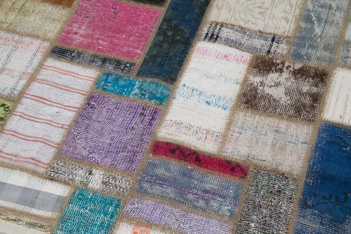 Chaput Patchwork Multi Renk Pamuk Üzerine Yün El Dokuma Kilim-170x234 - Görsel 6