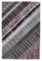 Chaput Patchwork Multi Renk Pamuk Üzerine Yün El Dokuma Kilim-204x300