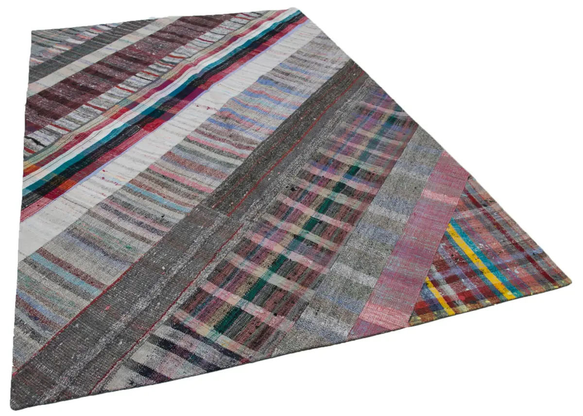 Chaput Patchwork Multi Renk Pamuk Üzerine Yün El Dokuma Kilim-204x300 - Görsel 2