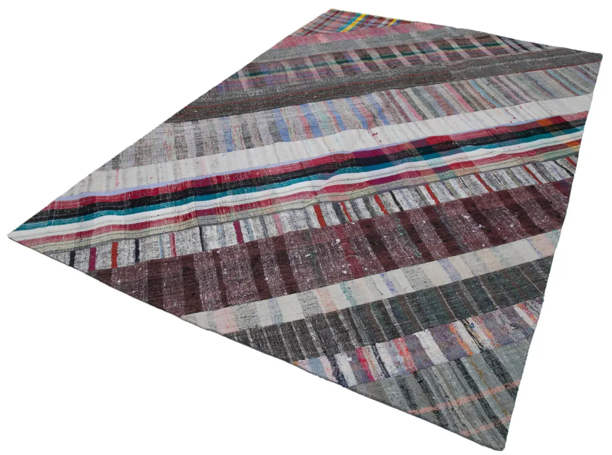 Chaput Patchwork Multi Renk Pamuk Üzerine Yün El Dokuma Kilim-204x300 - Görsel 3