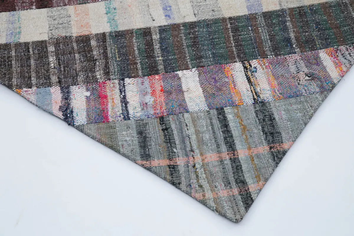Chaput Patchwork Multi Renk Pamuk Üzerine Yün El Dokuma Kilim-204x300 - Görsel 4