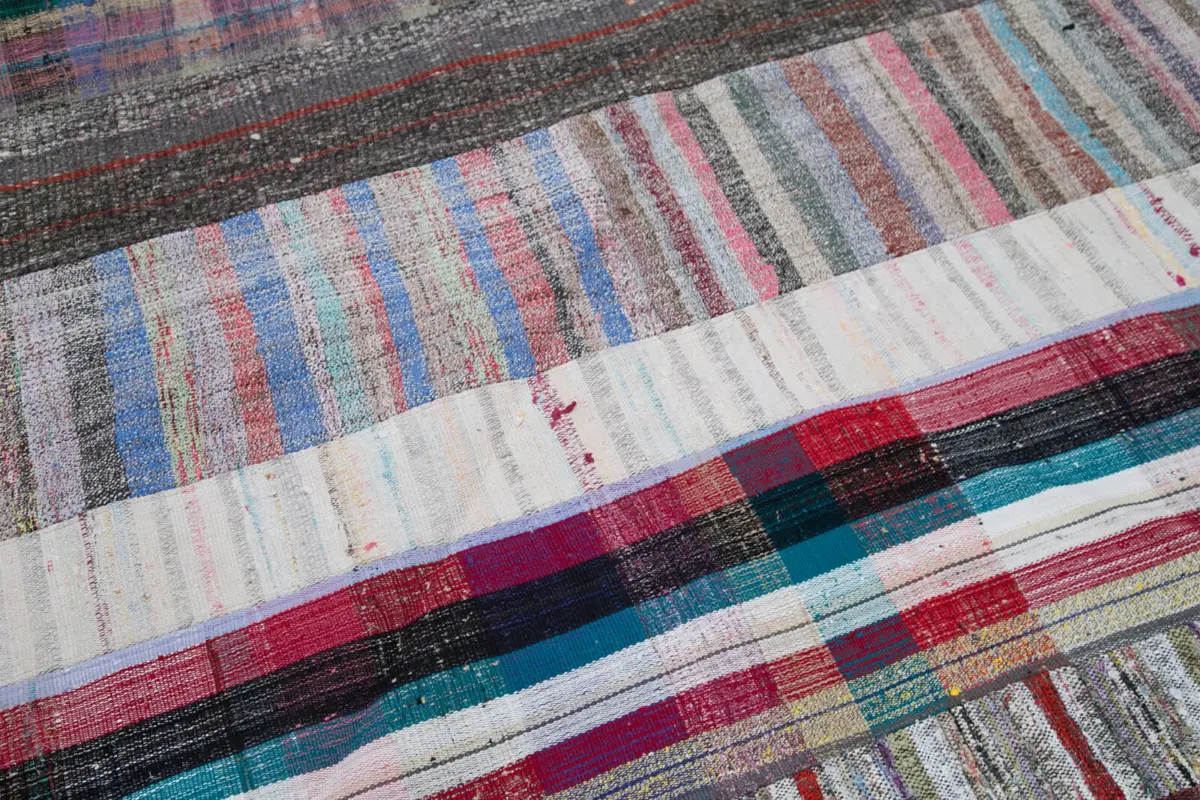 Chaput Patchwork Multi Renk Pamuk Üzerine Yün El Dokuma Kilim-204x300 - Görsel 6