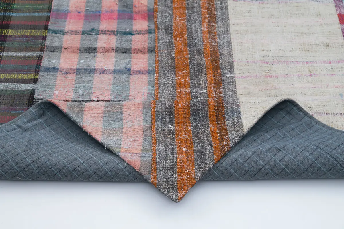 Chaput Patchwork Multi Renk Pamuk Üzerine Yün El Dokuma Kilim-197x305 - Görsel 5