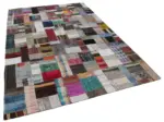 Chaput Patchwork Multi Renk Pamuk Üzerine Yün El Dokuma Kilim-205x305 - Görsel 2