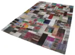 Chaput Patchwork Multi Renk Pamuk Üzerine Yün El Dokuma Kilim-205x305 - Görsel 3