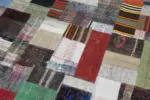 Chaput Patchwork Multi Renk Pamuk Üzerine Yün El Dokuma Kilim-205x305 - Görsel 6
