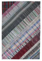 Chaput Patchwork Multi Renk Pamuk Üzerine Yün El Dokuma Kilim-206x304