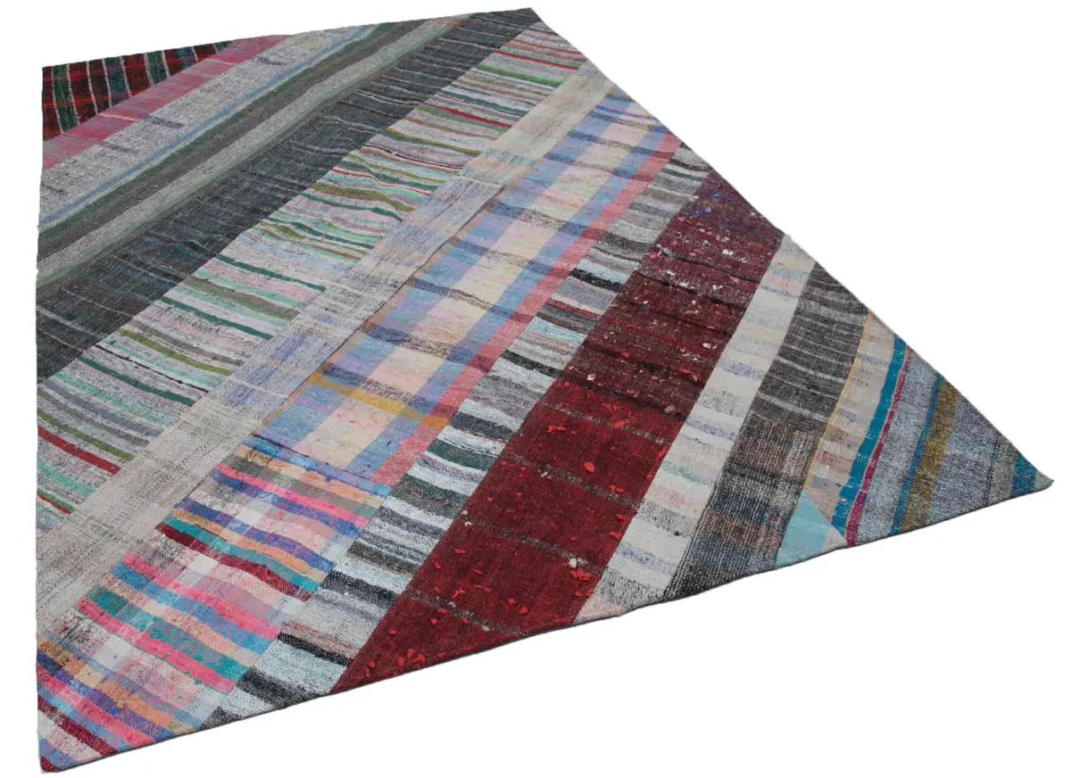 Chaput Patchwork Multi Renk Pamuk Üzerine Yün El Dokuma Kilim-206x304 - Görsel 2