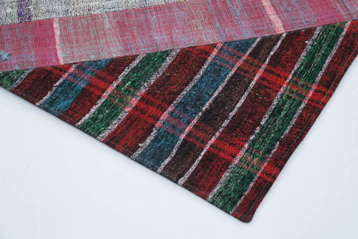 Chaput Patchwork Multi Renk Pamuk Üzerine Yün El Dokuma Kilim-206x304 - Görsel 4