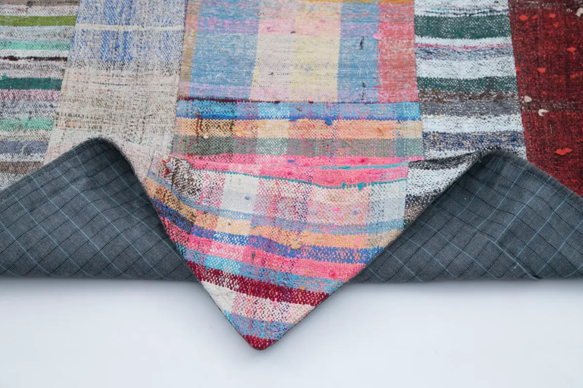 Chaput Patchwork Multi Renk Pamuk Üzerine Yün El Dokuma Kilim-206x304 - Görsel 5
