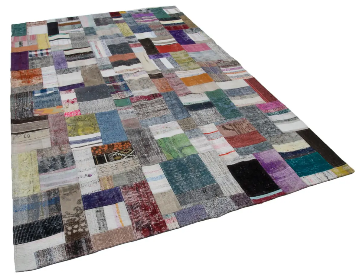 Chaput Patchwork Multi Renk Pamuk Üzerine Yün El Dokuma Kilim-200x303 - Görsel 2