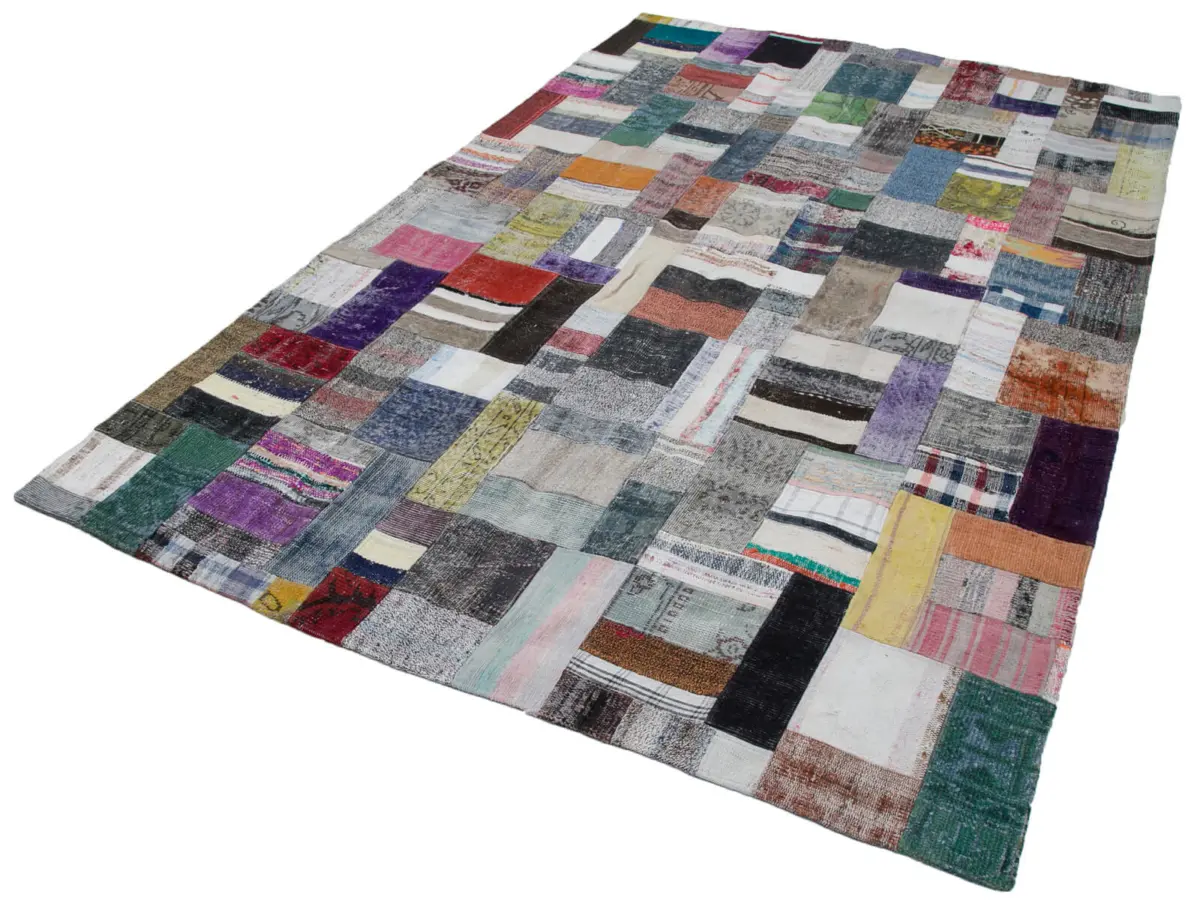 Chaput Patchwork Multi Renk Pamuk Üzerine Yün El Dokuma Kilim-200x303 - Görsel 3