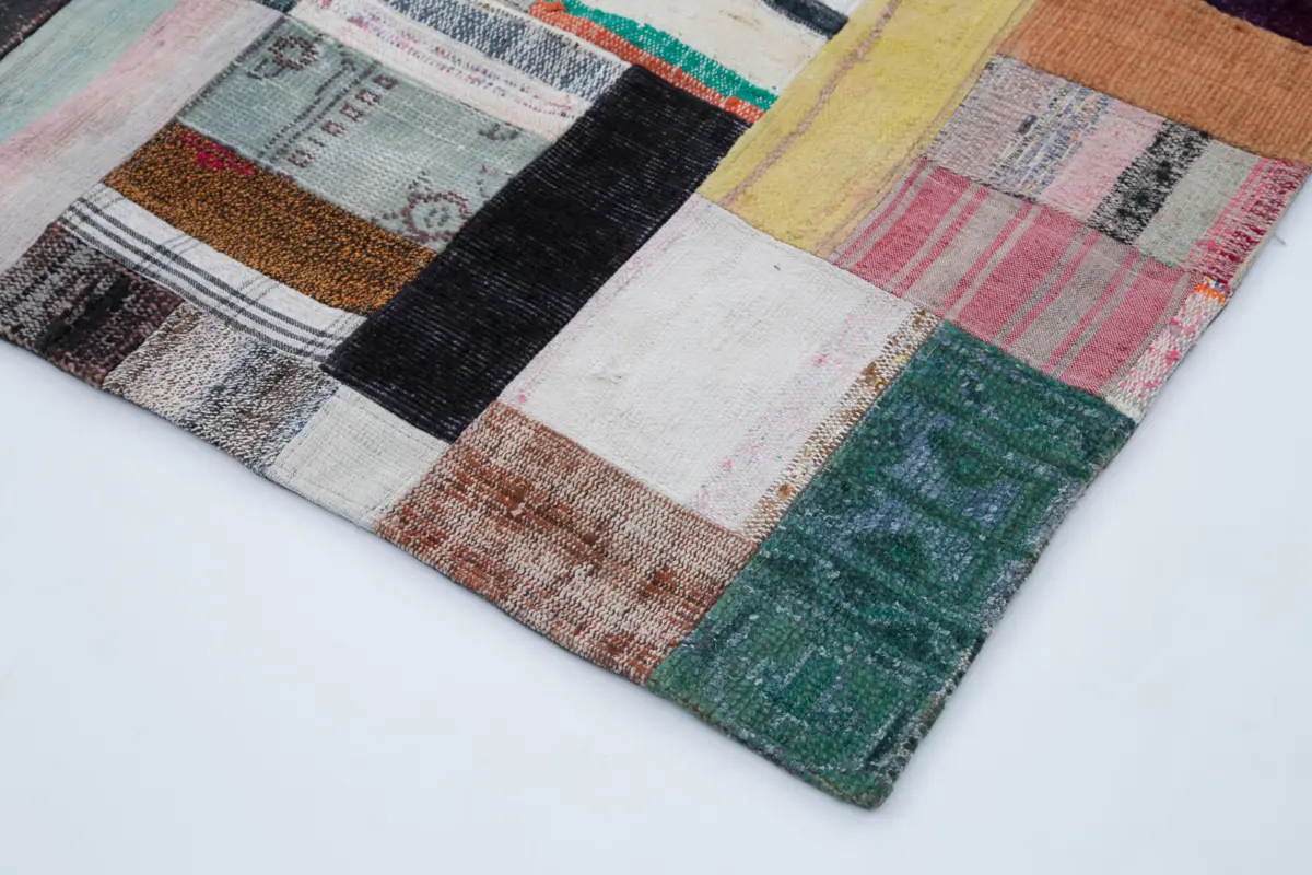Chaput Patchwork Multi Renk Pamuk Üzerine Yün El Dokuma Kilim-200x303 - Görsel 4