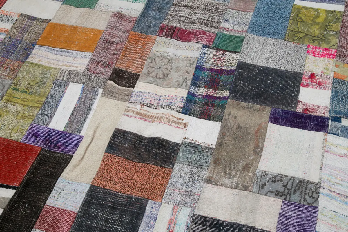 Chaput Patchwork Multi Renk Pamuk Üzerine Yün El Dokuma Kilim-200x303 - Görsel 6