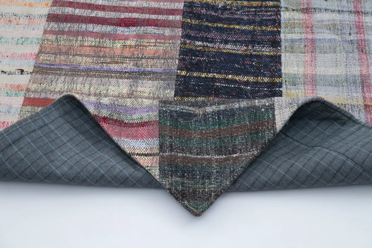 Chaput Patchwork Multi Renk Pamuk Üzerine Yün El Dokuma Kilim-197x305 - Görsel 5