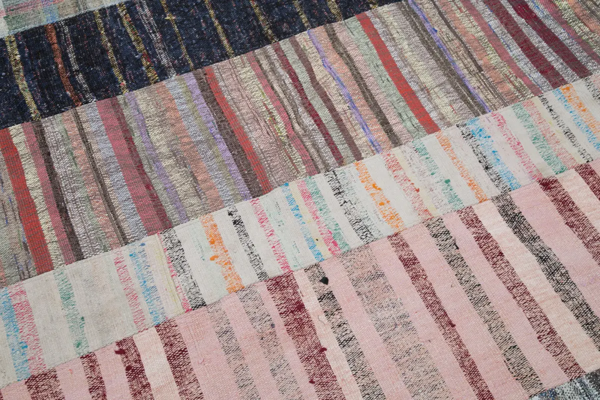 Chaput Patchwork Multi Renk Pamuk Üzerine Yün El Dokuma Kilim-197x305 - Görsel 6