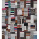 Chaput Patchwork Multi Renk Pamuk Üzerine Yün El Dokuma Kilim-200x303
