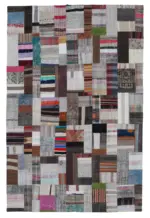 Chaput Patchwork Multi Renk Pamuk Üzerine Yün El Dokuma Kilim-200x303