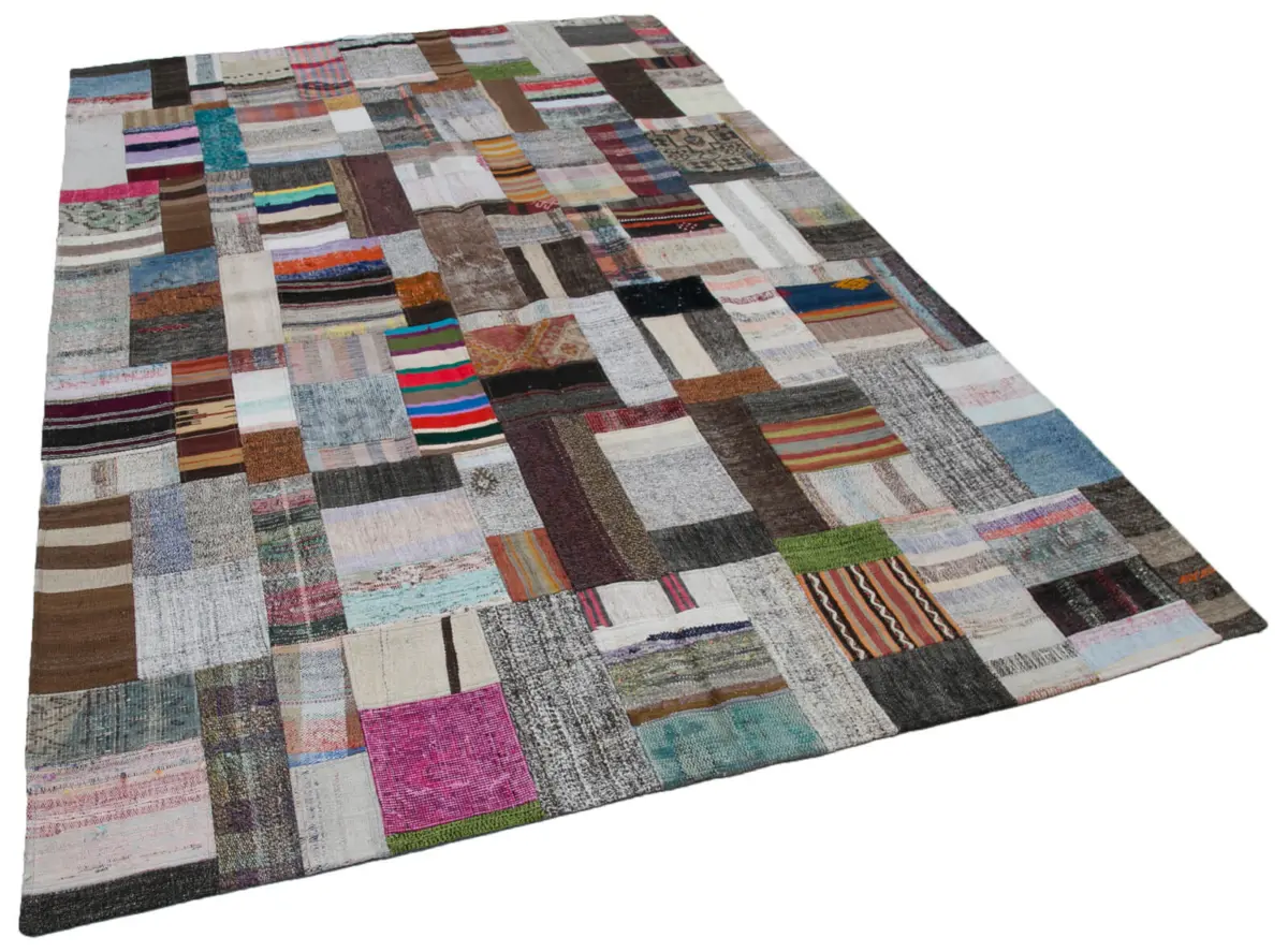 Chaput Patchwork Multi Renk Pamuk Üzerine Yün El Dokuma Kilim-200x303 - Görsel 2