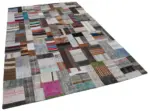 Chaput Patchwork Multi Renk Pamuk Üzerine Yün El Dokuma Kilim-200x303 - Görsel 2