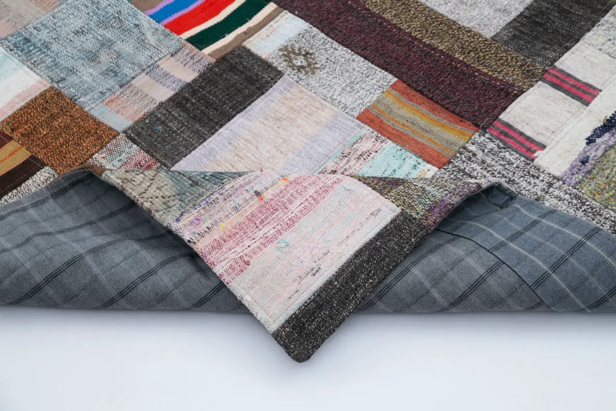 Chaput Patchwork Multi Renk Pamuk Üzerine Yün El Dokuma Kilim-200x303 - Görsel 5