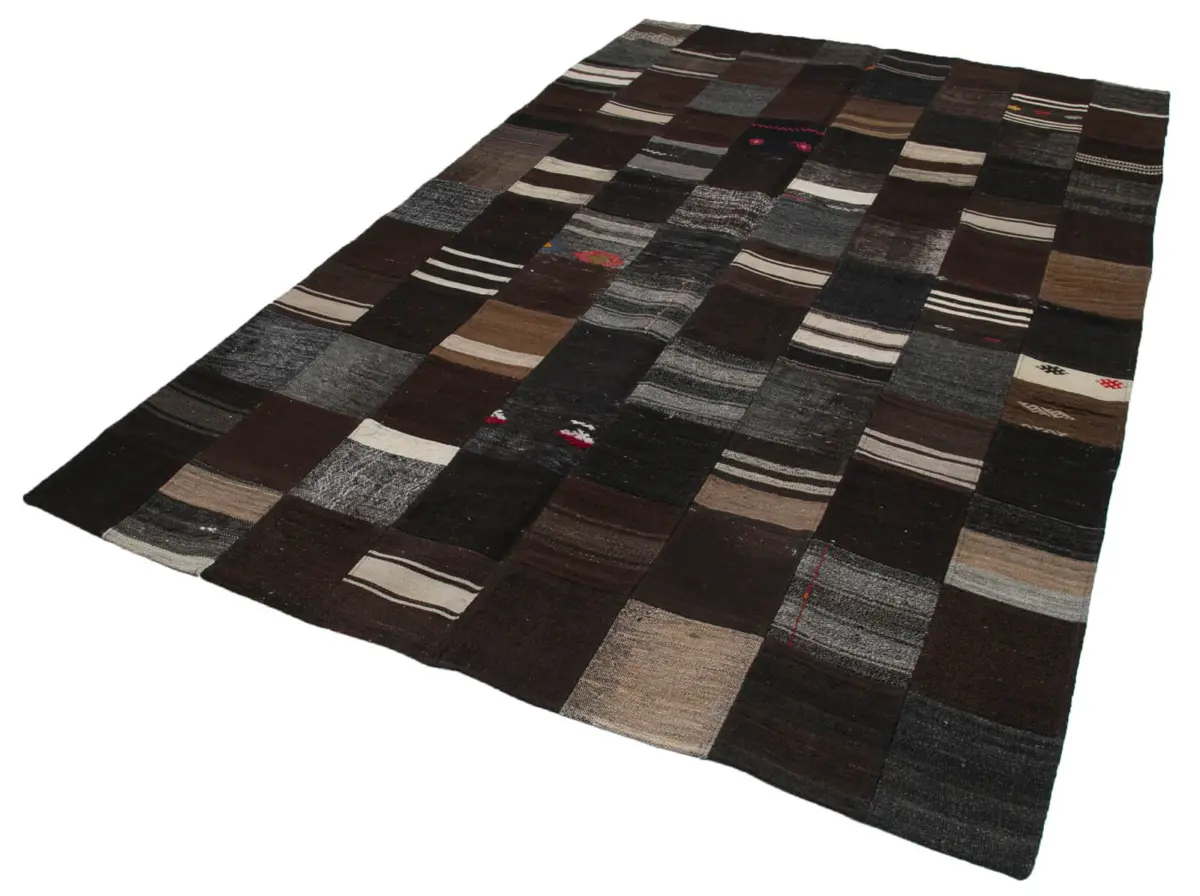 Chaput Patchwork Kahverengi Renk Pamuk Üzerine Yün El Dokuma Kilim-201x298 - Görsel 3