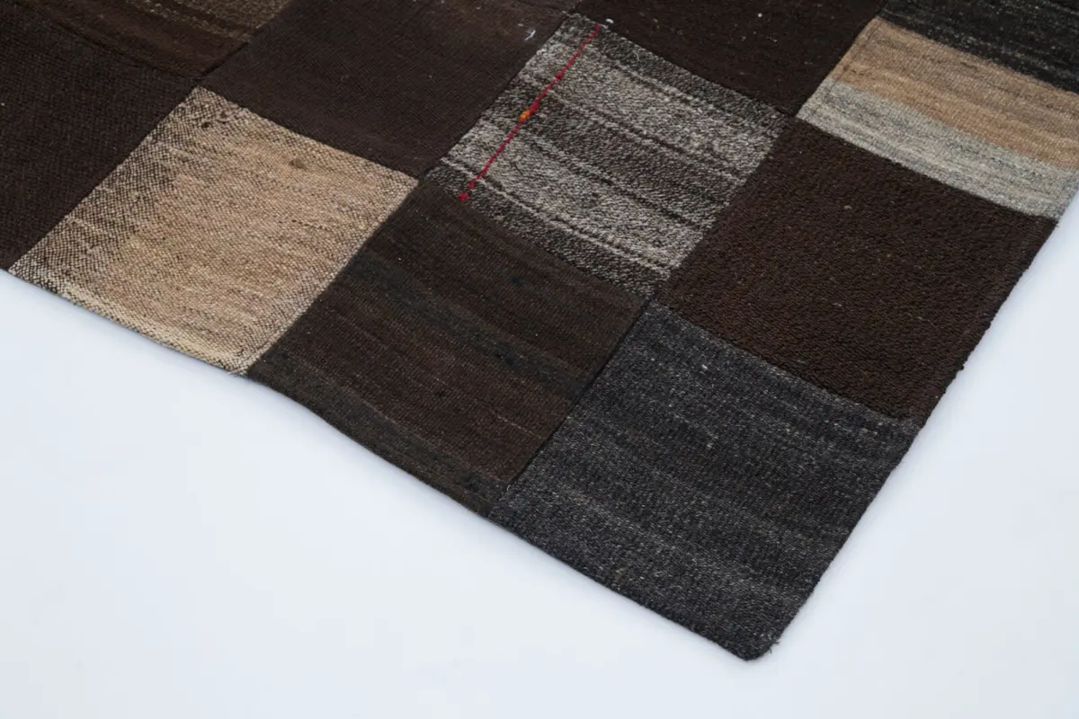 Chaput Patchwork Kahverengi Renk Pamuk Üzerine Yün El Dokuma Kilim-201x298 - Görsel 4