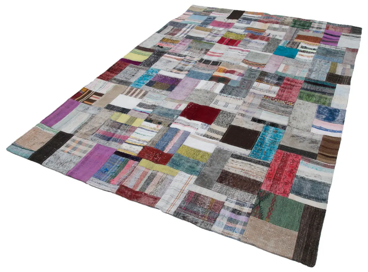 Chaput Patchwork Multi Renk Pamuk Üzerine Yün El Dokuma Kilim-200x295 - Görsel 3