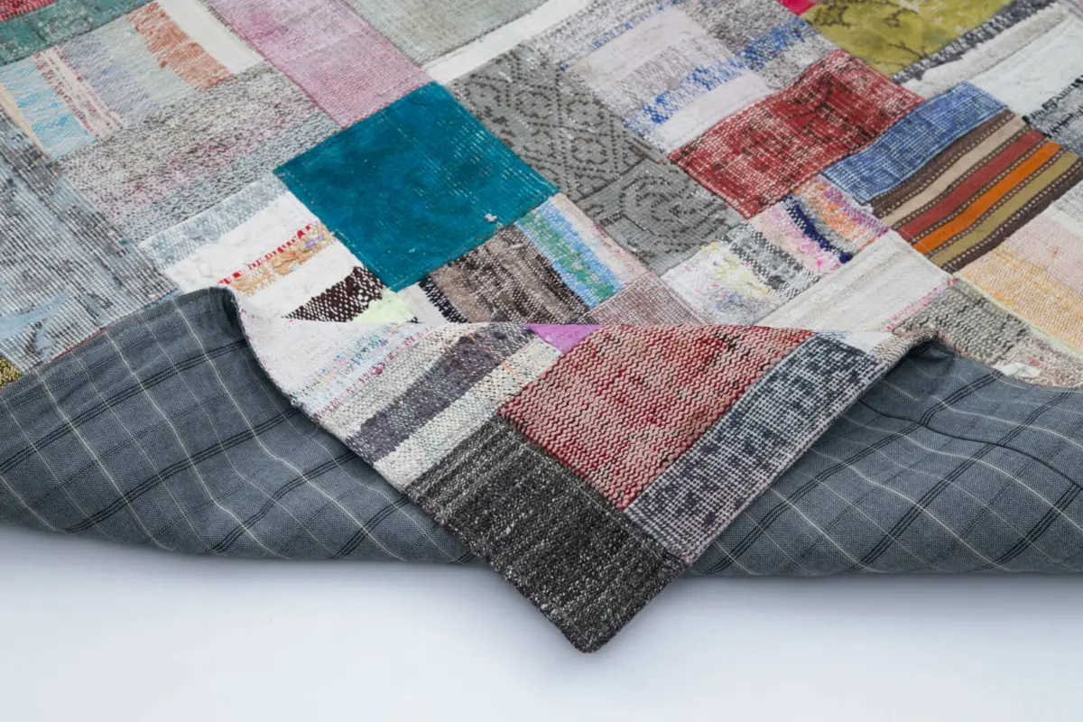 Chaput Patchwork Multi Renk Pamuk Üzerine Yün El Dokuma Kilim-200x295 - Görsel 5