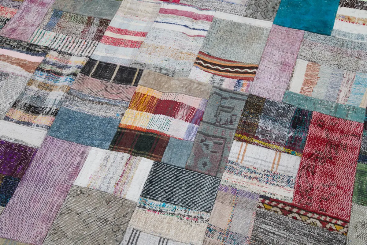 Chaput Patchwork Multi Renk Pamuk Üzerine Yün El Dokuma Kilim-200x295 - Görsel 6