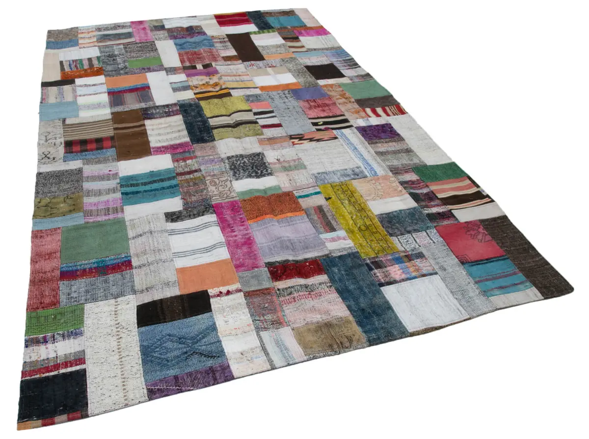 Chaput Patchwork Multi Renk Pamuk Üzerine Yün El Dokuma Kilim-200x303 - Görsel 2