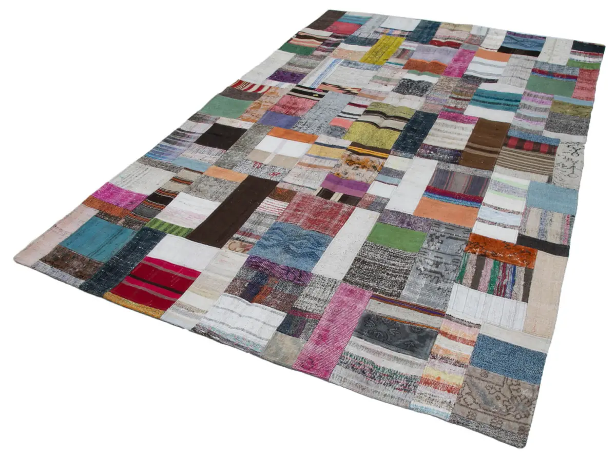 Chaput Patchwork Multi Renk Pamuk Üzerine Yün El Dokuma Kilim-200x303 - Görsel 3
