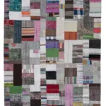 Chaput Patchwork Multi Renk Pamuk Üzerine Yün El Dokuma Kilim-200x300