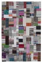 Chaput Patchwork Multi Renk Pamuk Üzerine Yün El Dokuma Kilim-200x300