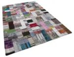 Chaput Patchwork Multi Renk Pamuk Üzerine Yün El Dokuma Kilim-200x300 - Görsel 2